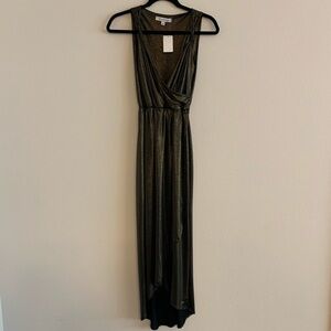 NWT The vanity room dark gold faux wrap dress